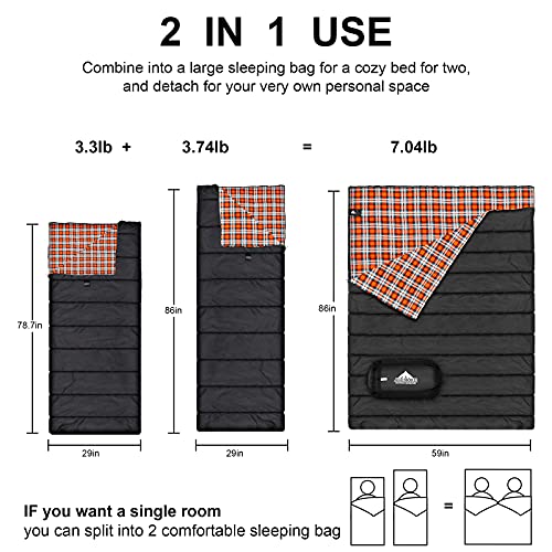 Saco de dormir doble de franela de algodón para camping