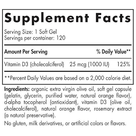 Vitamina D3 - 25 mcg salud ósea y sistema inmunológico