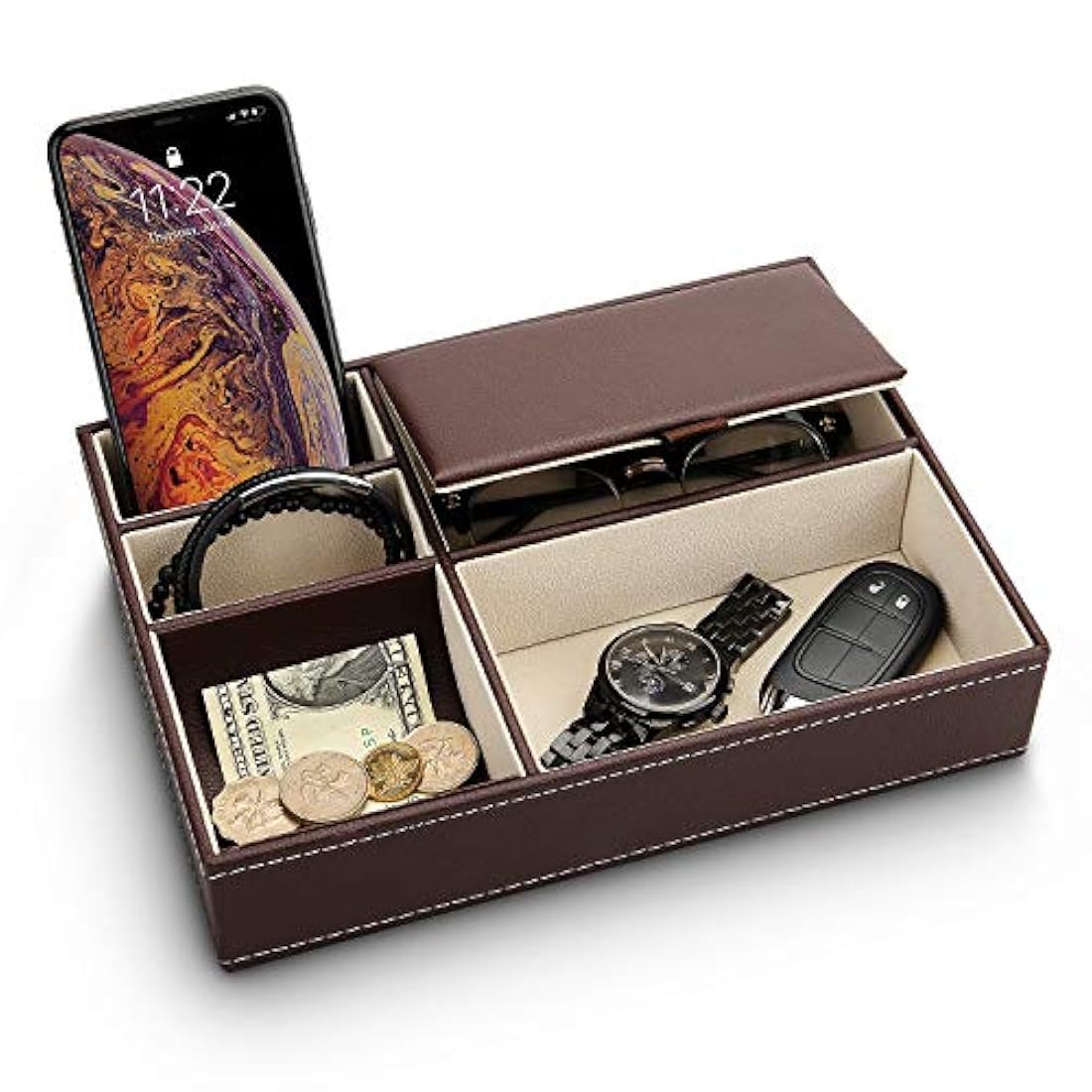 Organizador de piel con 5 compartimentos para accesorios