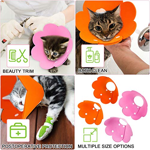 Weewooday 4 piezas flor cuello gato Conos forma flor mascota herida cuello cuello cuello collar ajustable recuperación collar suave isabelino collar para gatitos gatos cachorros conejos tamaño S/M (rosa y naranja)