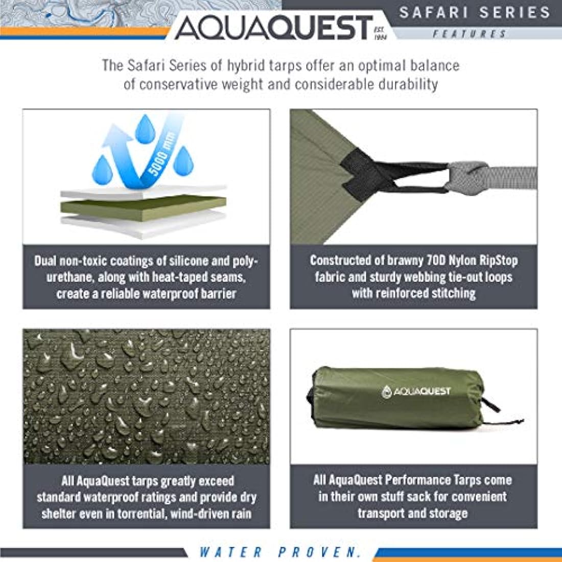 Aqua Quest Safari - Lona para camping (100% impermeable)