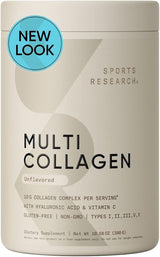 Polvo de proteína de múltiples colágenos (tipo I, II, III, V, X) con ácido hialurónico + vitamina C | 5 tipos de colágeno a base de alimentos, ideal para bebidas de café y proteínas, verificado sin OMG, 30 porciones (sin sabor)