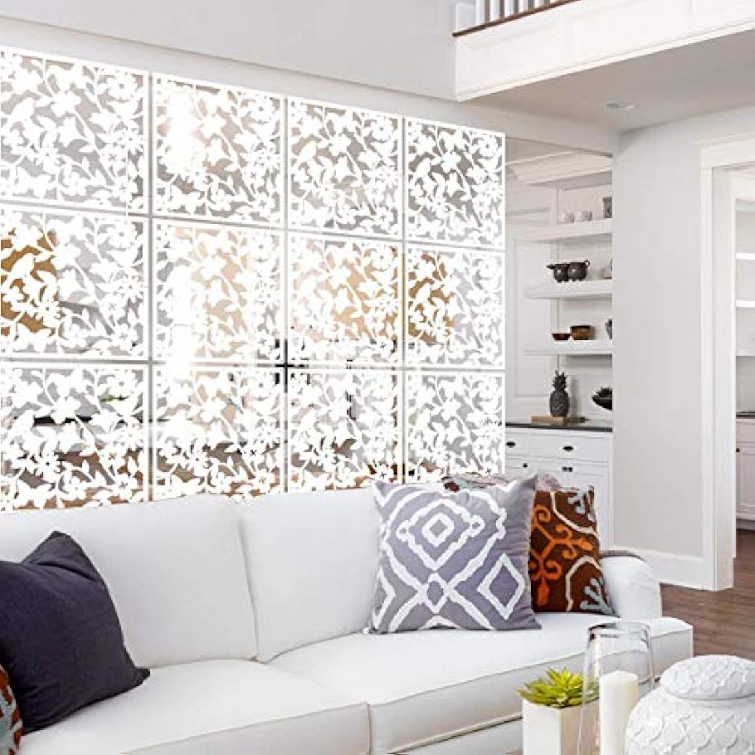 Panel decorativo colgante de PVC color blanco/12 piezas.