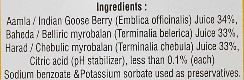 Suplemento Ayurveda Jugo de Triphala, Amla, Bibhitaki