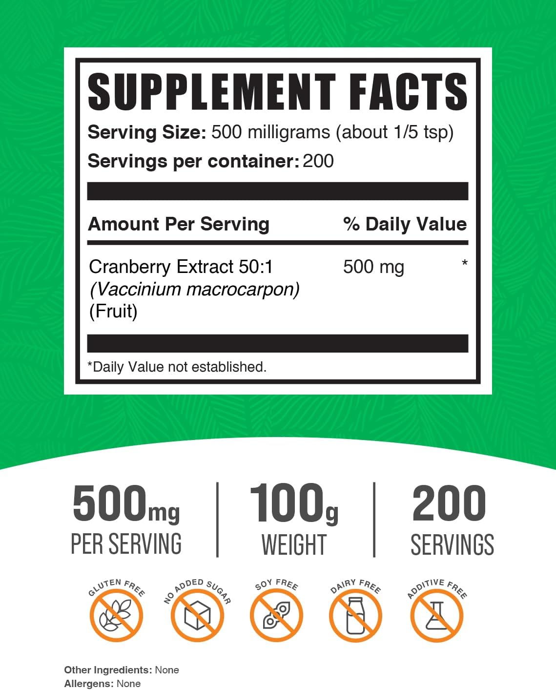 Extracto de Arándano en Polvo - BulkSupplements, 500mg, 100g