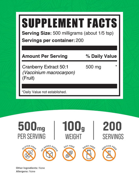 Extracto de Arándano en Polvo - BulkSupplements, 500mg, 100g