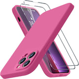BossKiss Funda compatible con iPhone 13 Pro Max, funda de silicona líquida de alta calidad [tacto aterciopelado] [2 protectores de pantalla de vidrio templado 9H], funda de kit de protección completa a prueba de golpes, Pitaya