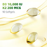 Suplemento Vitamina D3 K2 10000 IU + K2 200 mcg 90 cápsulas