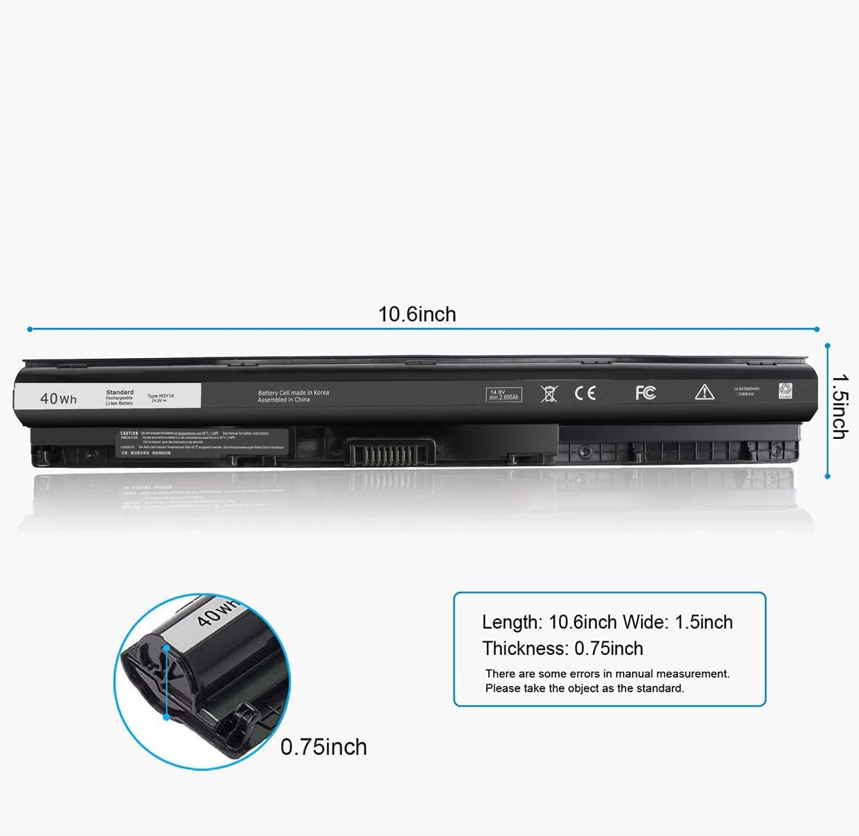 Batería para laptop compatible con Dell Inspiron 40Wh