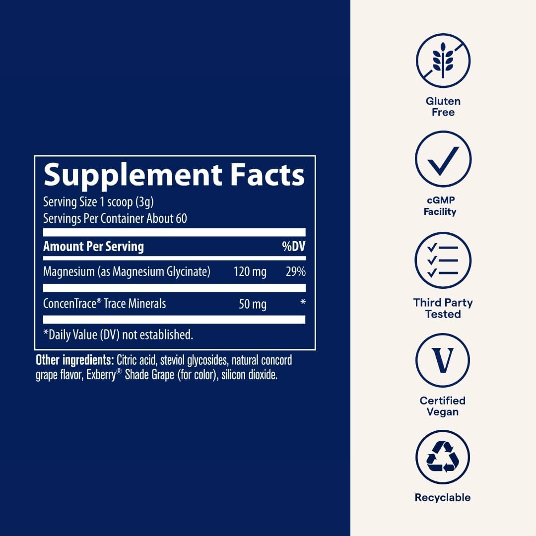 Magnesio Glicinato en Polvo, Apoyo Digestión y Sueño, 180g
