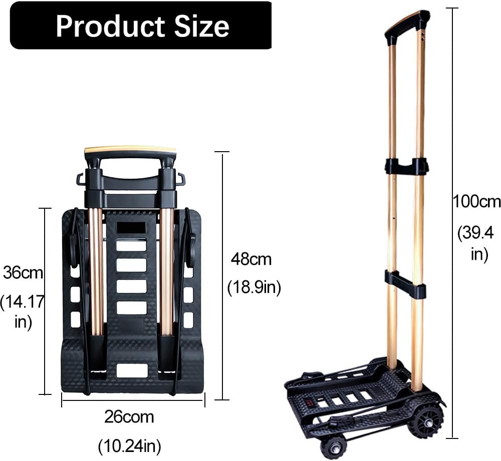 Carretilla Plegable Portátil 70Kg 4 Ruedas Mango Ajustable