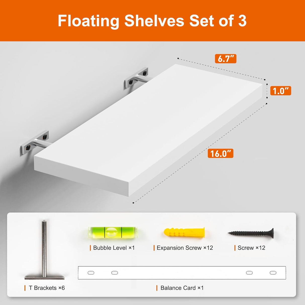 Estante Flotante de Madera, Set de 3, 16 para Decoración