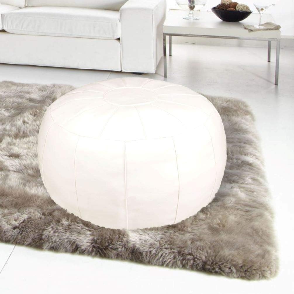 Otomana redonda de cuero, asiento decorativo y almacenamiento