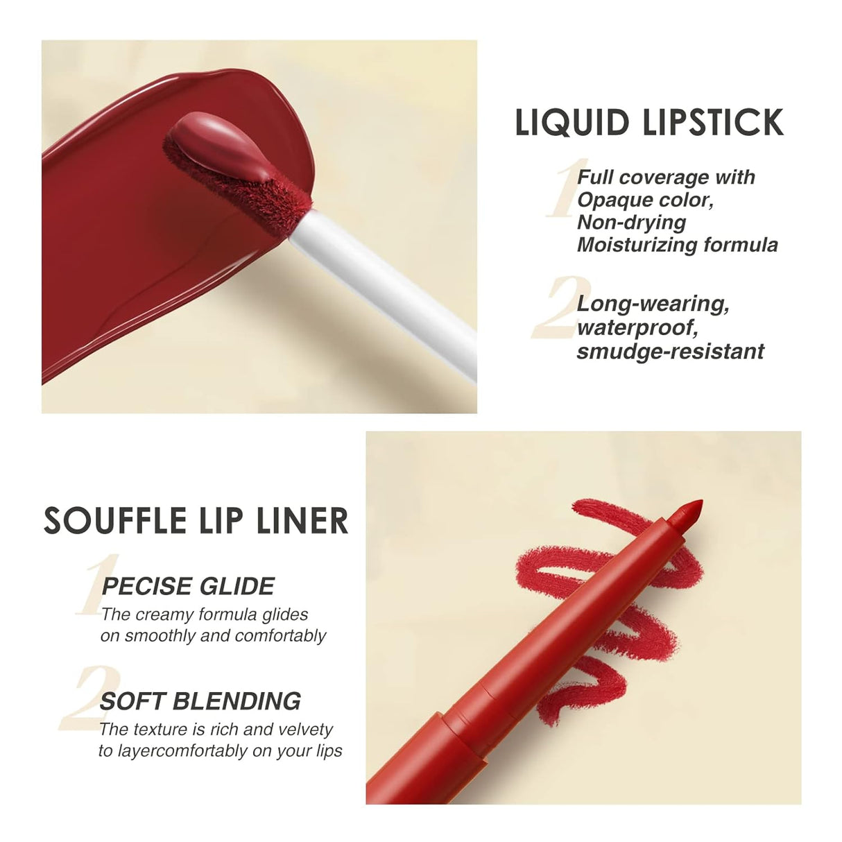 Set de Lápiz Labial Líquido Mate, Impermeable y Duradero