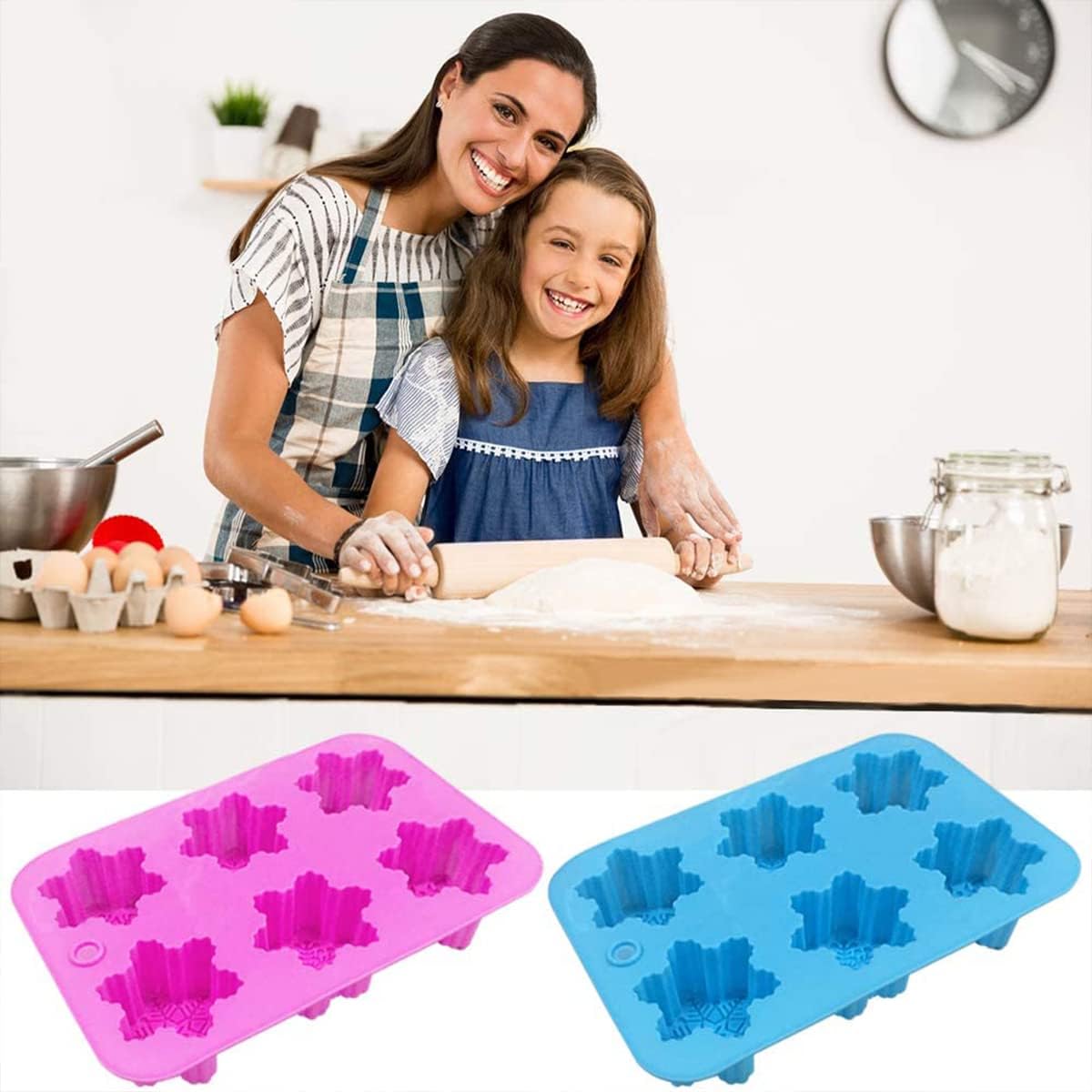 Moldes de silicona copo de nieve, 2 piezas, para galletas