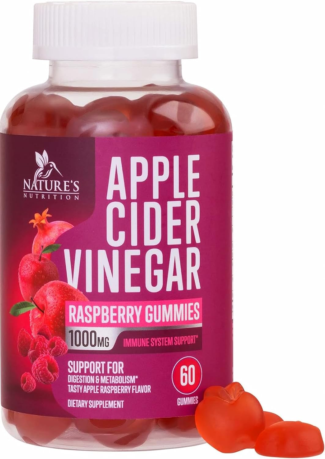 Gomitas veganas de vinagre de sidra de manzana de 1000 mg