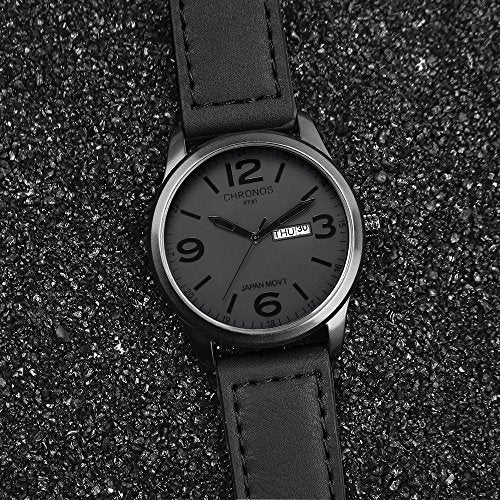 Reloj de pulsera de cuero negro para hombres