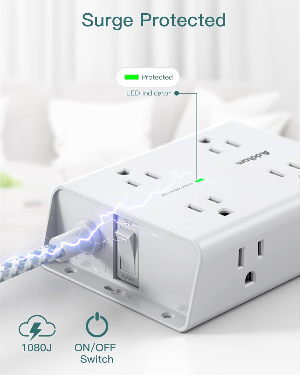 Regleta protectora de sobretensiones – 8 enchufes amplios
