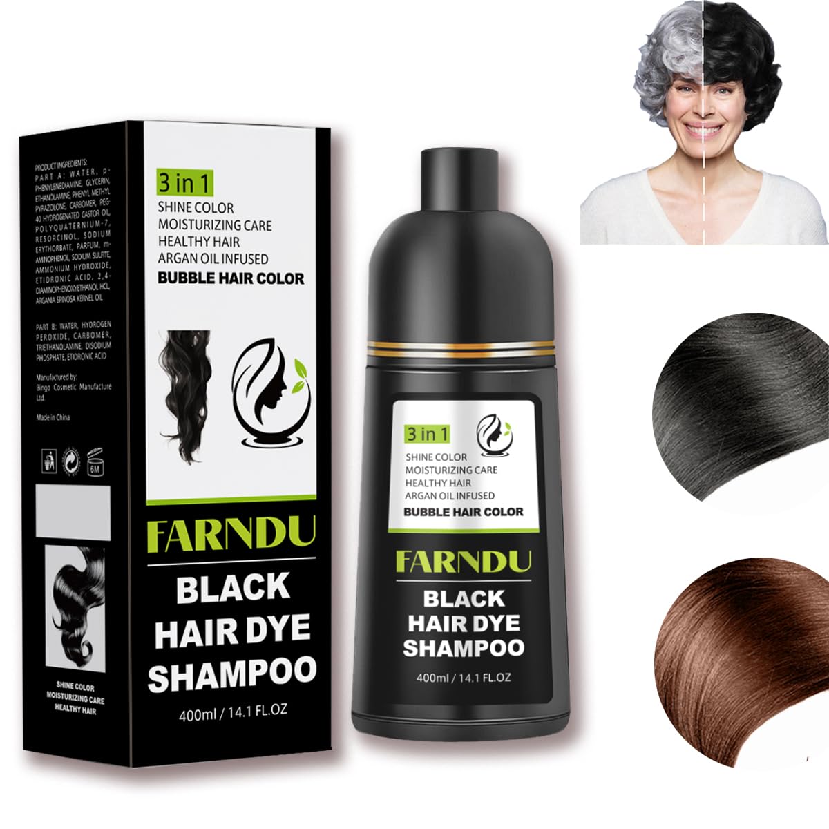 Champú 3 en 1 Tinte y Cobertura de Canas con Hierbas