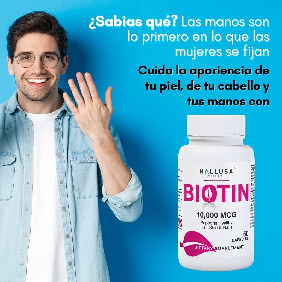 Suplemento de Biotina 10,000 MCG - 60 Cápsulas para Cabello