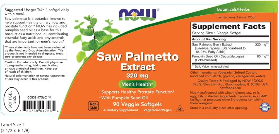 Suplementos NOW extracto de palma de sierra de 320 mg