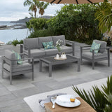 Solaste Juego de muebles de aluminio para patio, 4 piezas, moderno juego de conversación al aire libre, sofá seccional con cojín mejorado y mesa auxiliar, gris