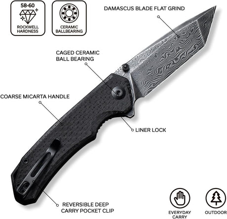 Cuchillo de Bolsillo Plegable Tanto Damasco 3.5 con Micarta
