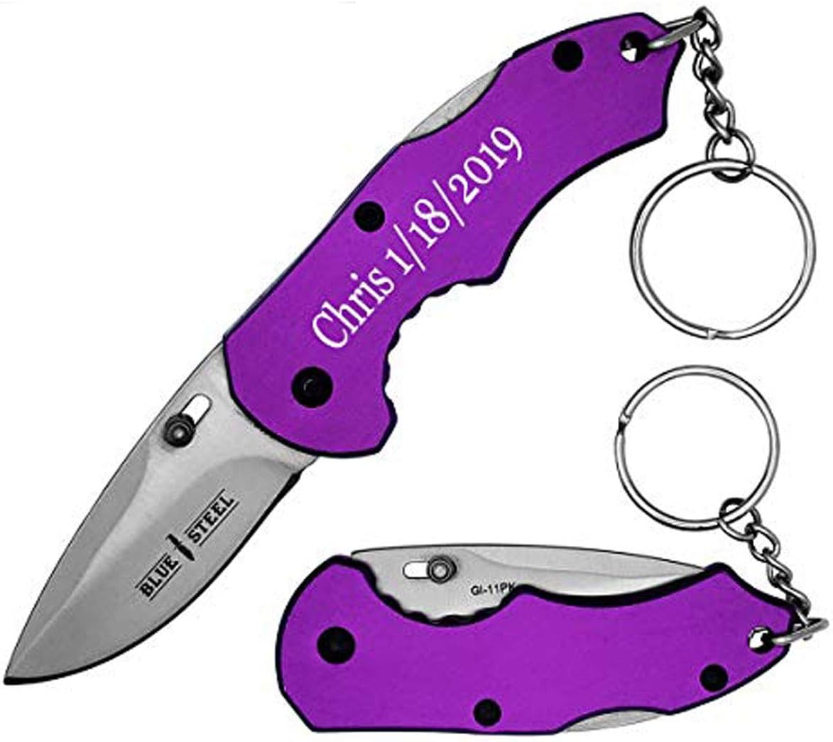 Cuchillo de bolsillo regalos para hombres grabado, Morado