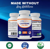 Píldoras de Cafeína Vitamatic 200mg, 250 Tabletas Vegetarianas