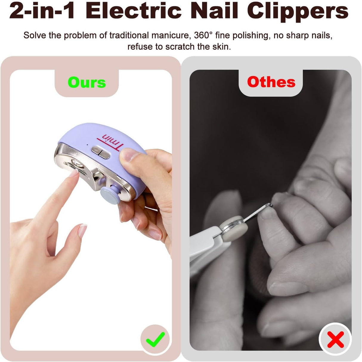 Cortauñas Eléctrico TMIN con Luz y 2 Velocidades, Modelo 2 en 1