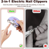 Cortauñas Eléctrico TMIN con Luz y 2 Velocidades, Modelo 2 en 1