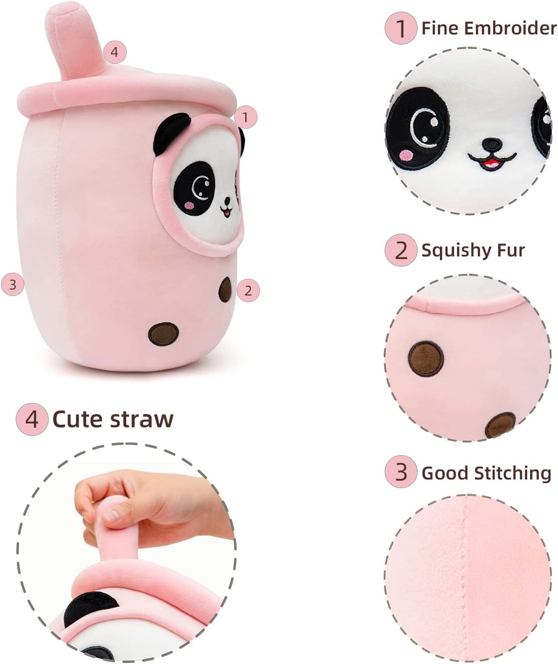 Peluche Boba con cara te burbujeante de panda  13.7 pulgadas