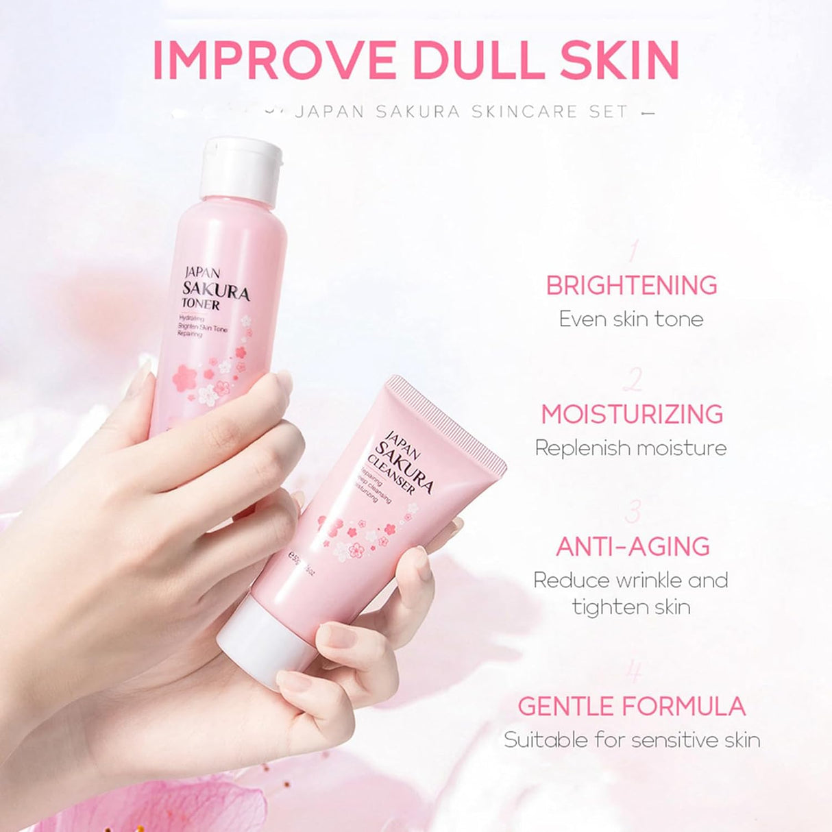 Kit Cuidado Piel Sakura Mujeres: Limpiador, Sérum, Crema