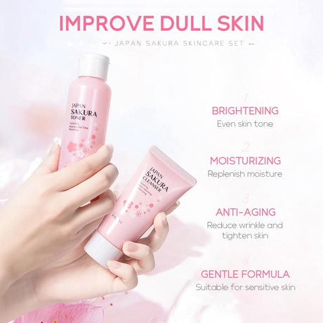 Kit Cuidado Piel Sakura Mujeres: Limpiador, Sérum, Crema