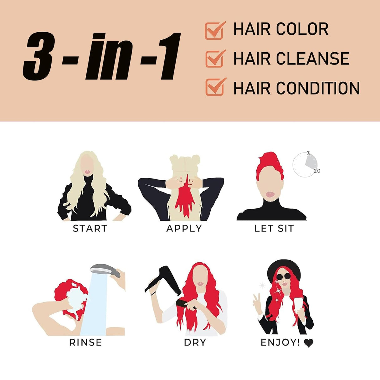 Champú instantáneo para color de cabello rojo
