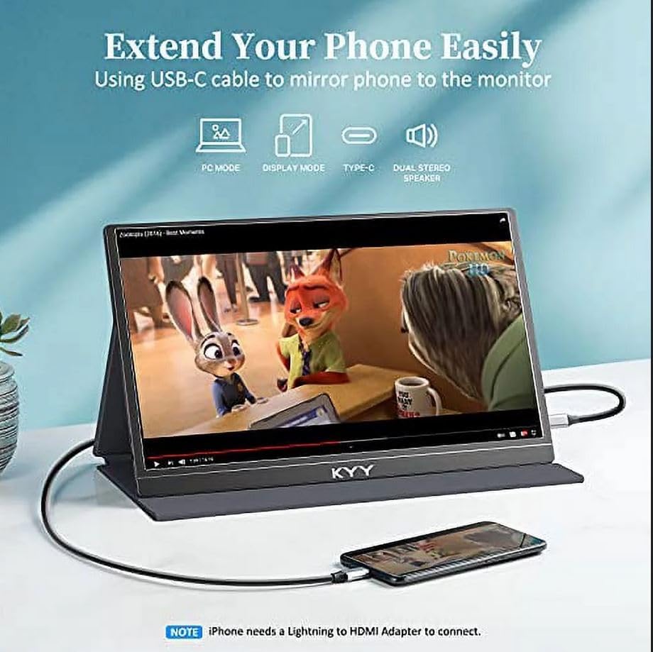 Monitor portátil KYY 15.6 1080P FHD USB-C HDMI HDR IPS