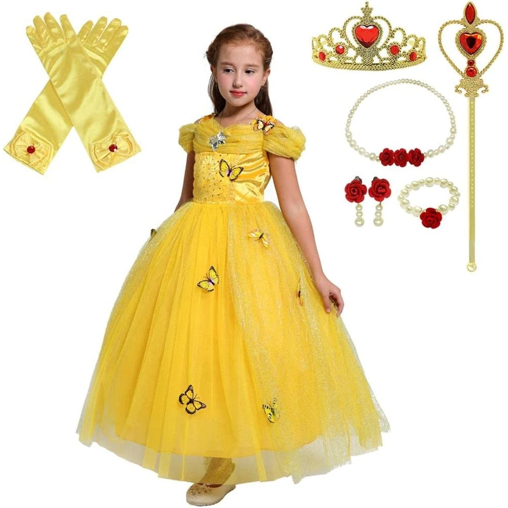 Disfraz de princesa para niñas accesorios talla 5-6 amarillo
