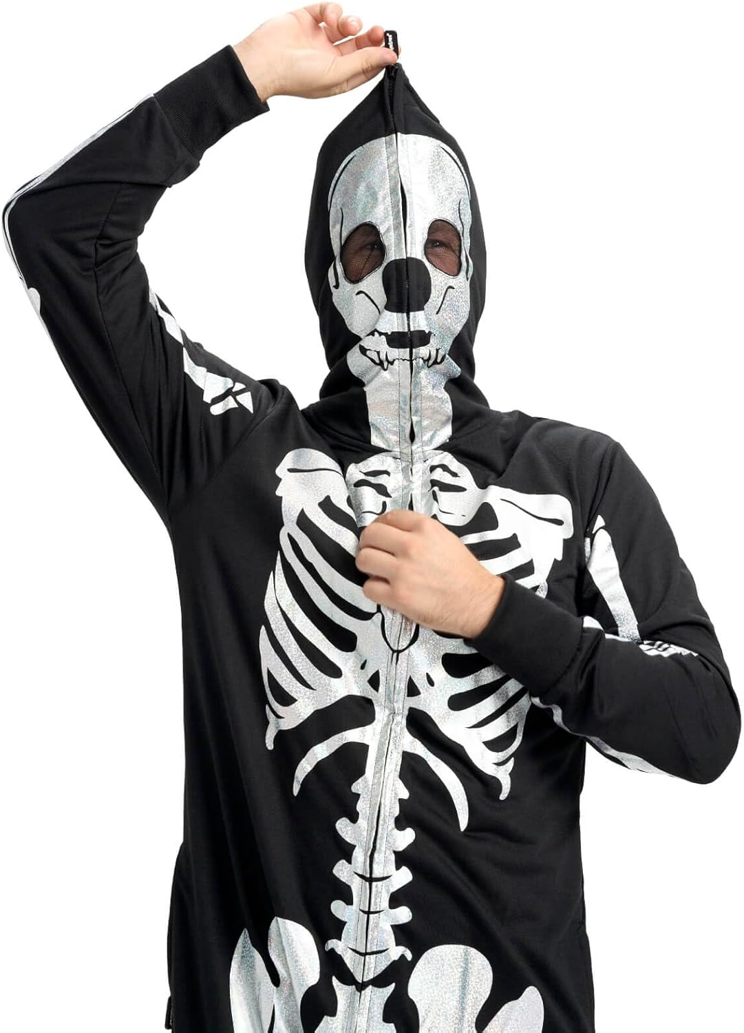 Disfraz de esqueleto Tipsy Elves, cómodos, con máscara y cremallera