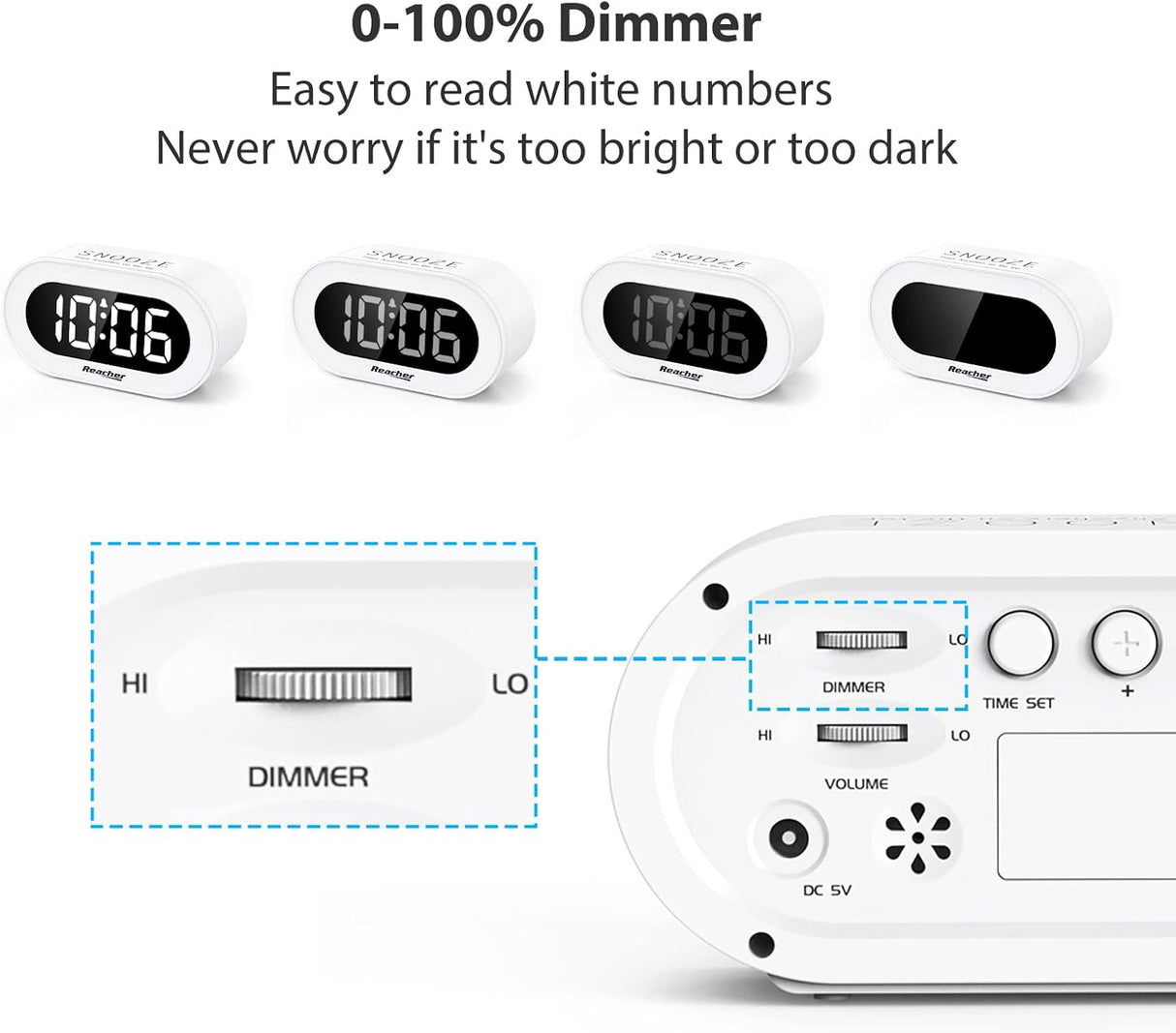 Reloj Despertador LED Digital con Snooze y Brillo Ajustable