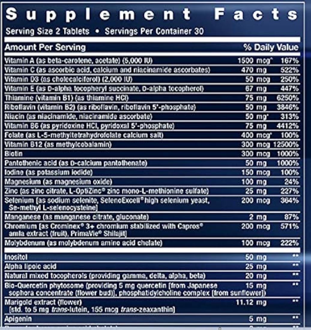 Life Extension Dos por día (suplemento multivitaminas y minerales de alta potencia), 60 tabletas