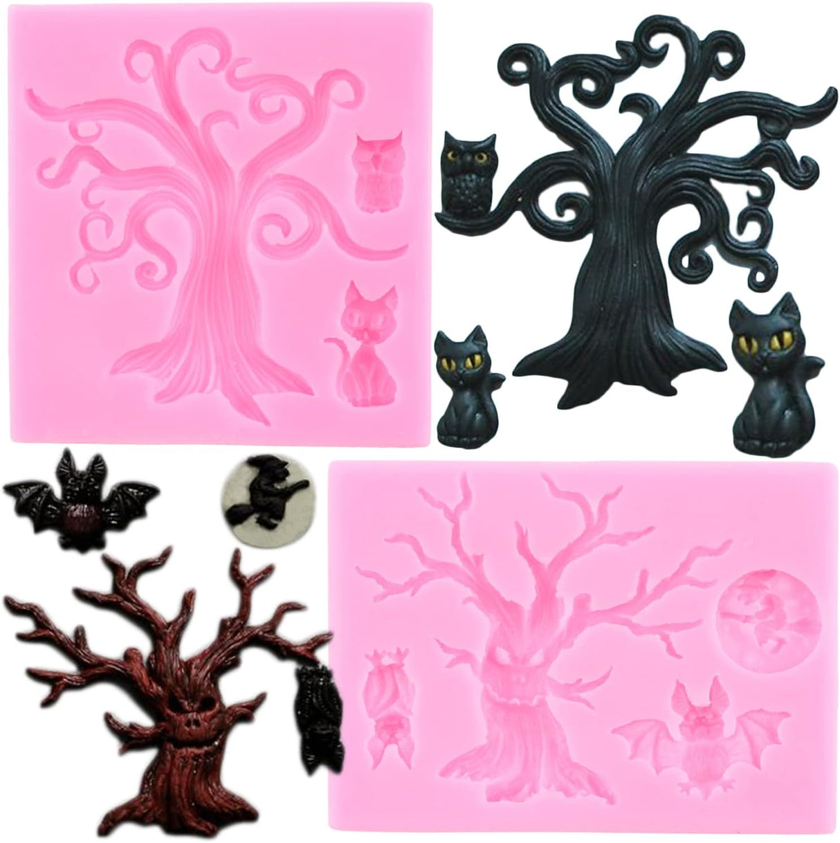 Molde Silicona Halloween Mujiang Gato Búho y Murciélago Set 2