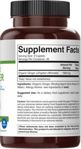 Suplemento Jengibre orgánico 1500 mg, 45 porciones 90 table