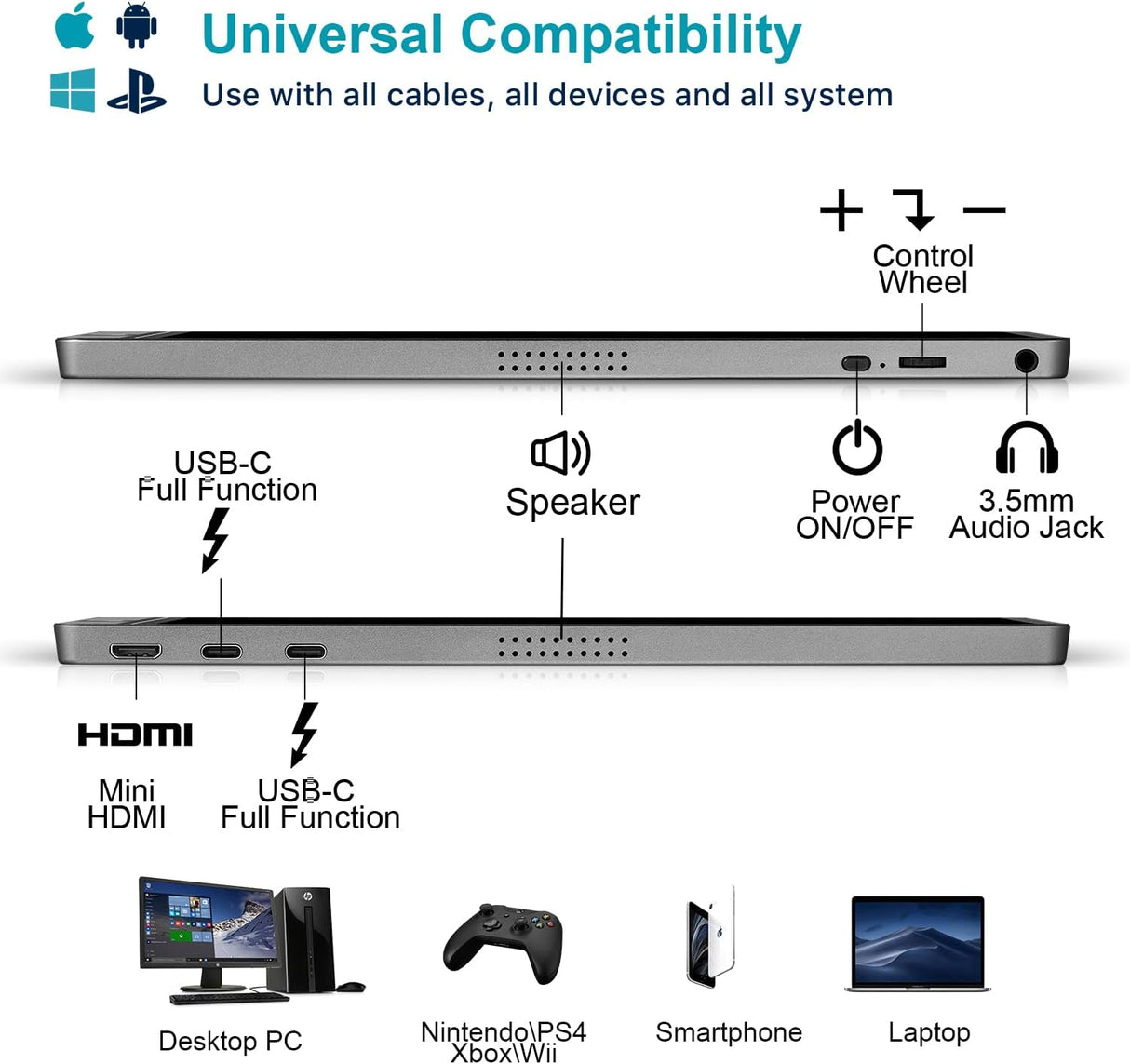 Monitor portátil KYY 15.6 1080P FHD USB-C HDMI HDR IPS