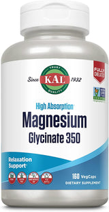 KAL Magnesio Glicinato Cápsulas, Alta Absorción, 160u