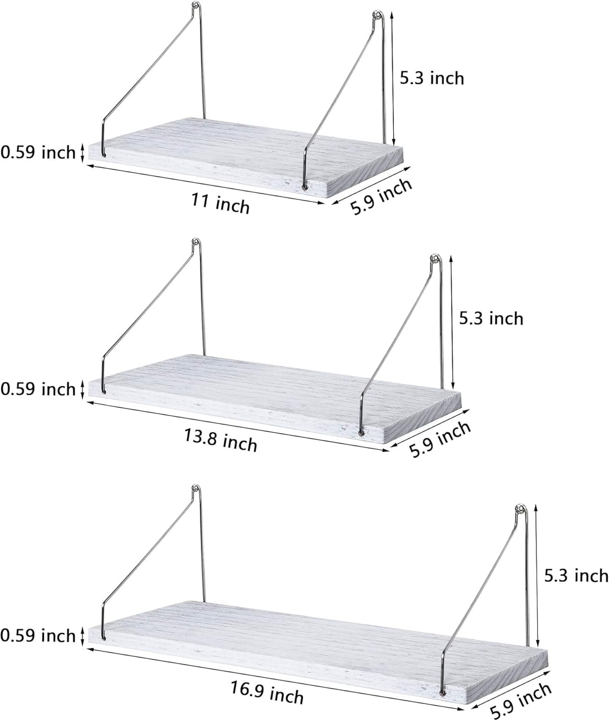 Estanterías Flotantes de Madera MITIME, Set de 3, Sin Taladro
