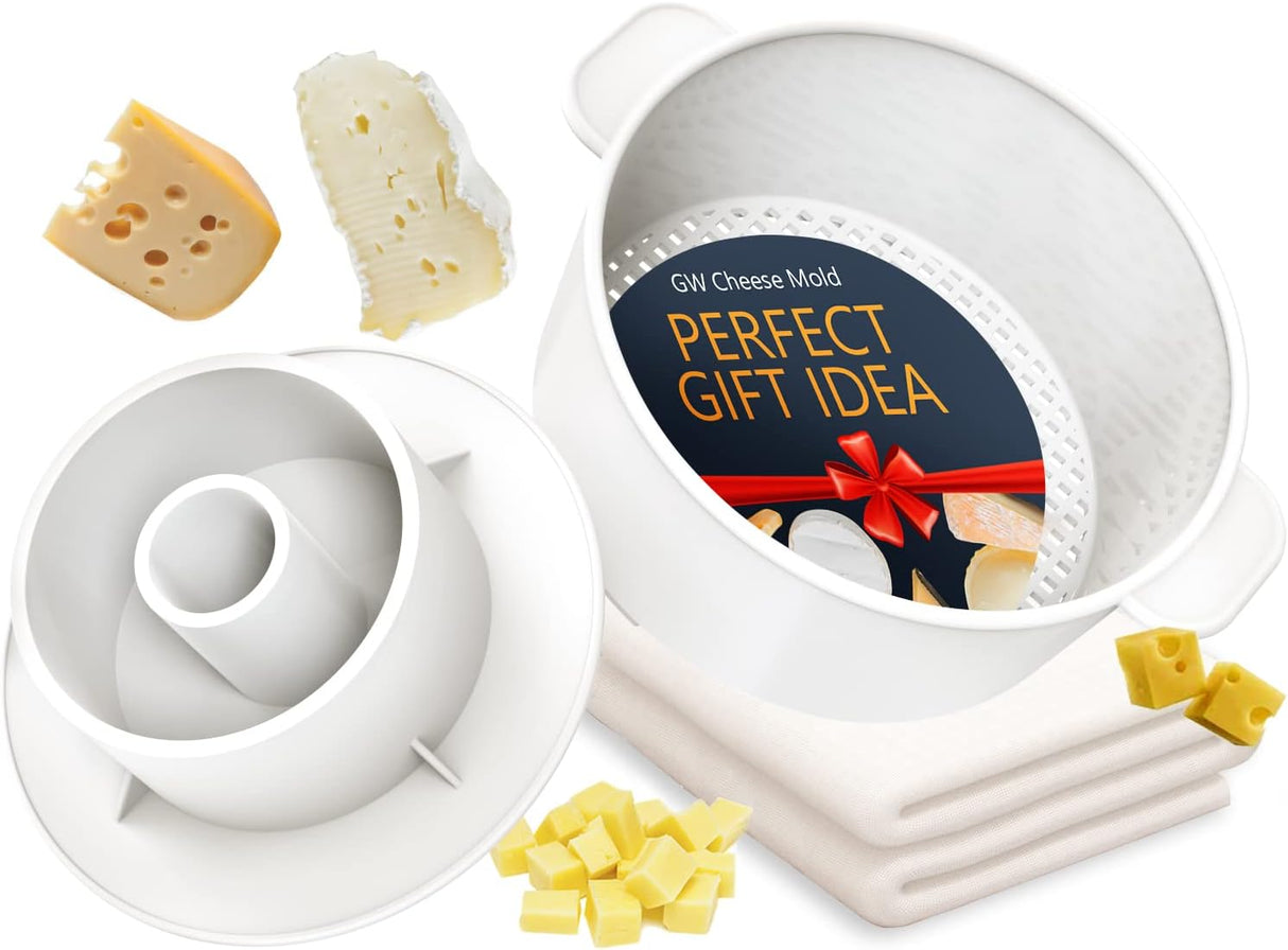 Moldes de queso con seguidor y estopilla con prensa