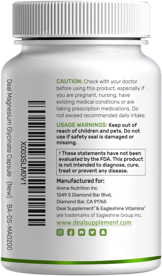 Glicinato de magnesio 750 mg 200 cápsulas