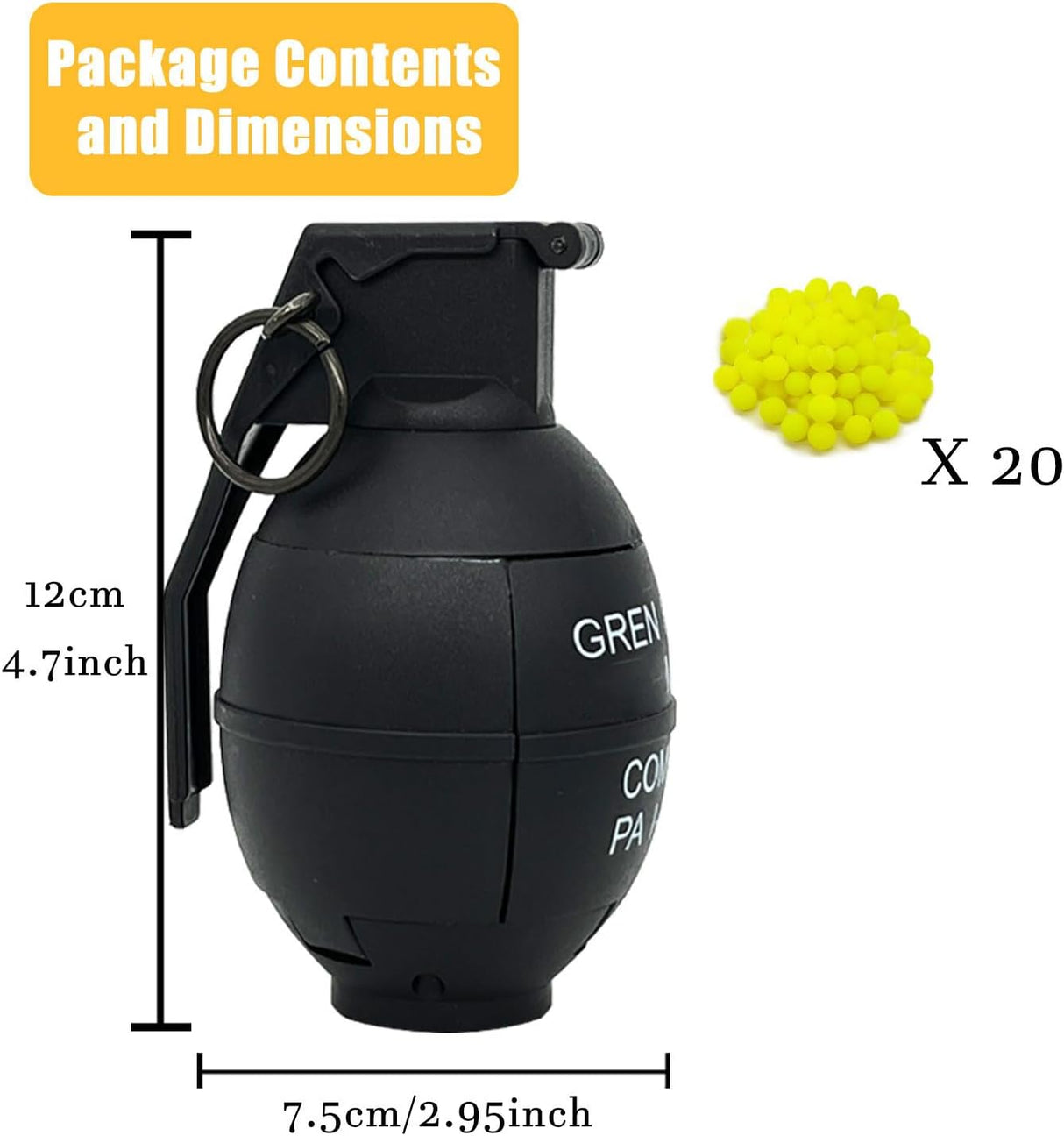 Granada de Juguete CS, Tactical, 20 Proyectiles de Espuma, Modelo CS-Grenade