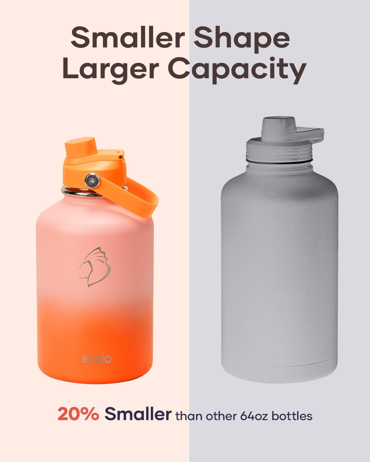 Botella de agua de medio galón, BUZIO, acero inoxidable 64 oz