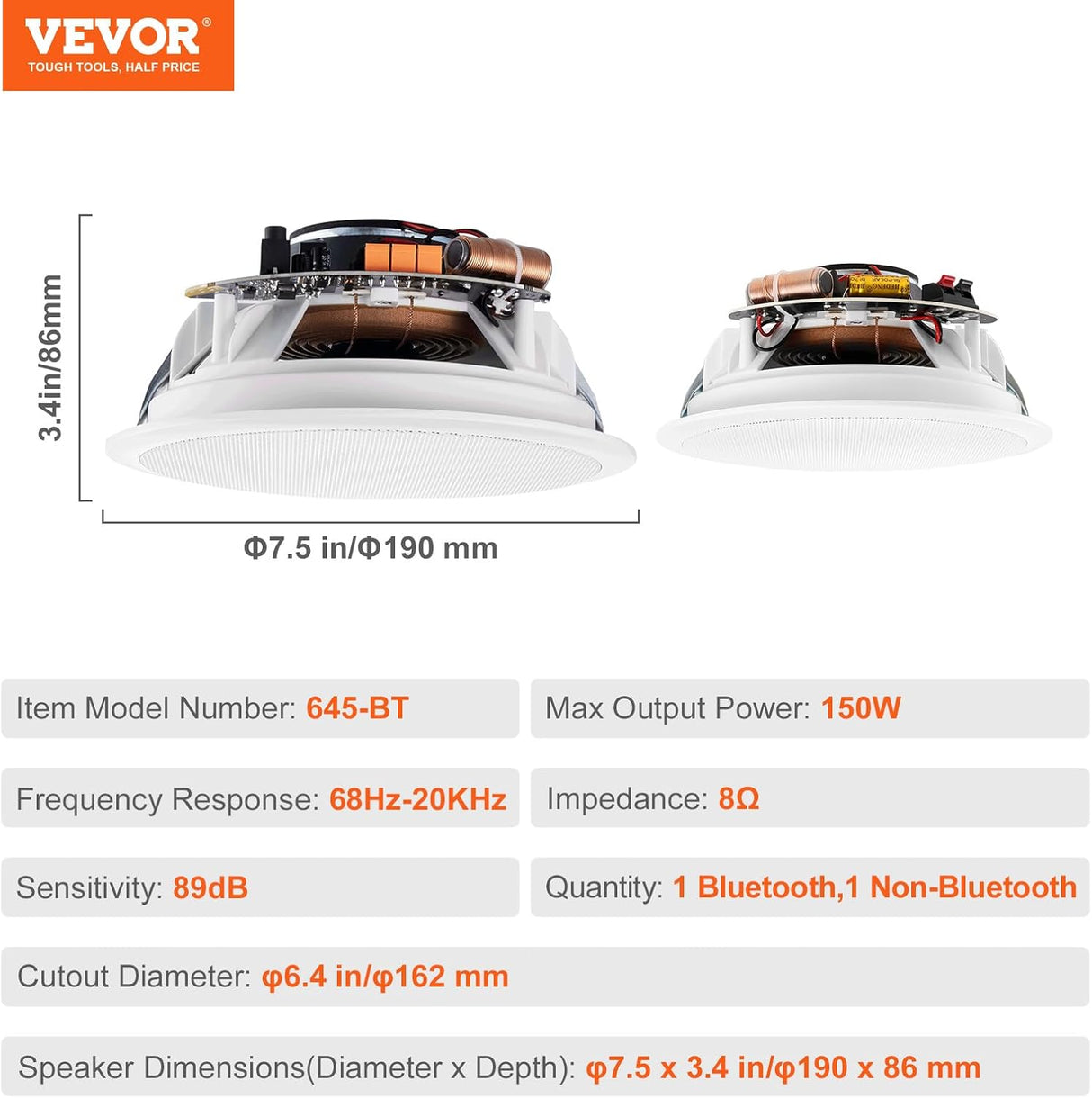 Altavoces de Techo Bluetooth VEVOR 150W, 6.5'', 8Ω, 89dB